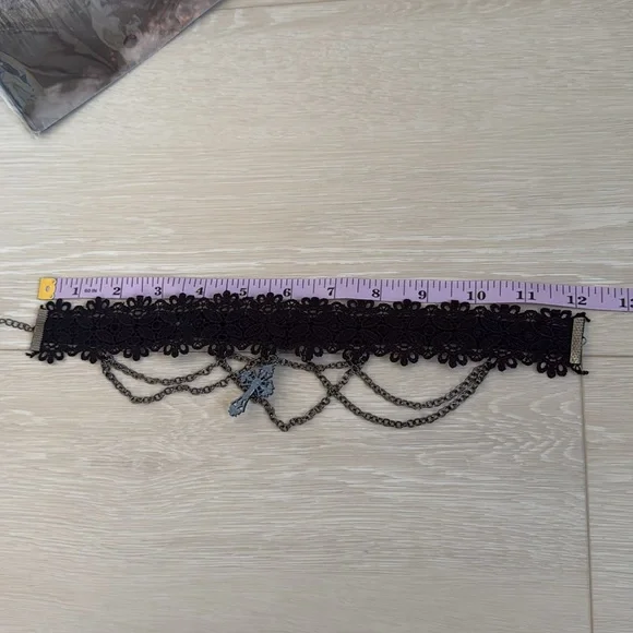3/$10 Spirit Lace Choker Black with Cross - Picture 7 of 8